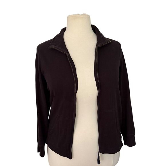 Eileen Fisher Size L Black 100% Cotton Relaxed Fit Zip-Up Jacket with Pockets - Picture 1 of 14